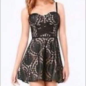 Bebe Lace bustier fit and flair dress